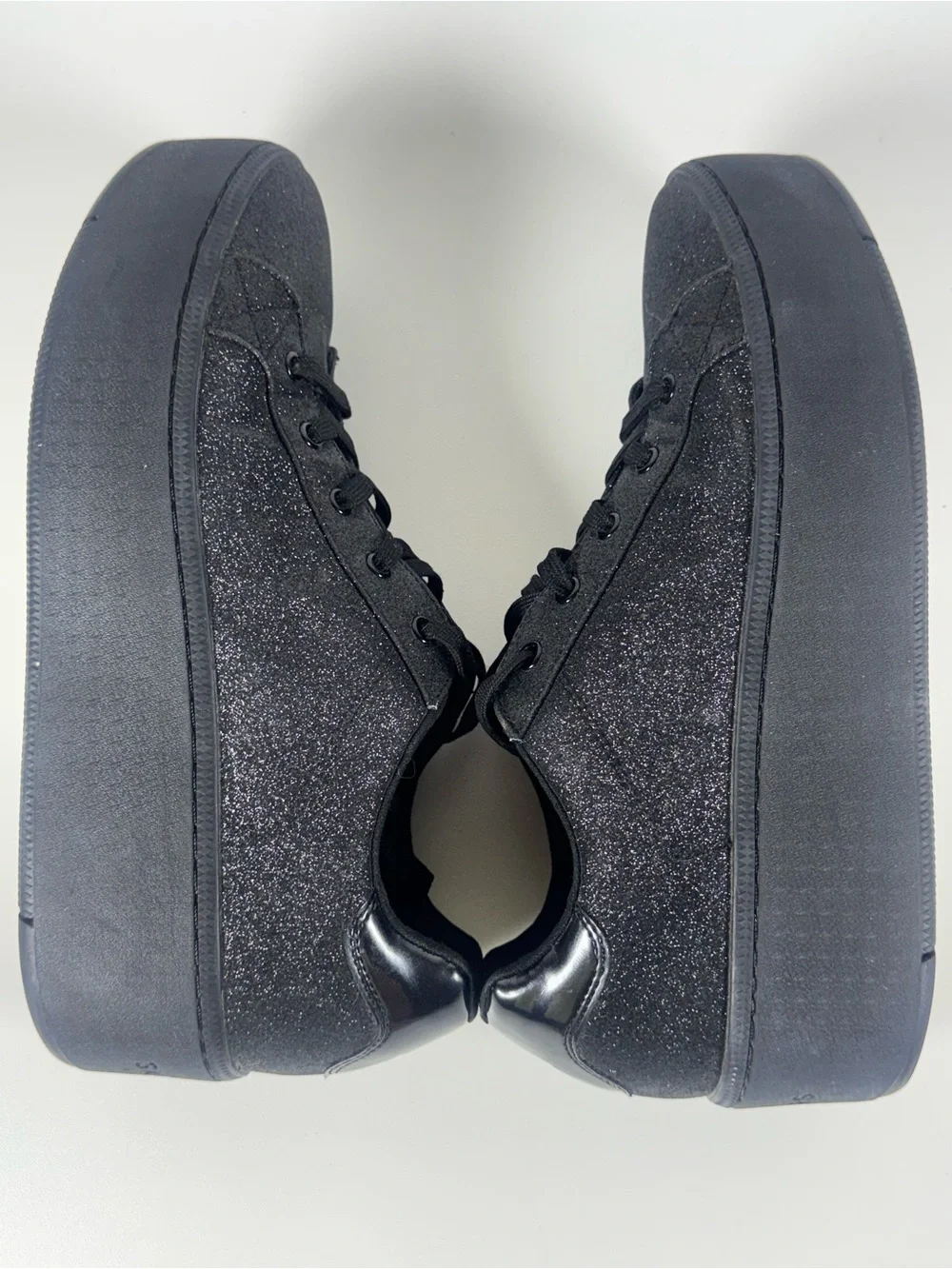 Skechers Black Glitter Platform Lace-Up Sneakers